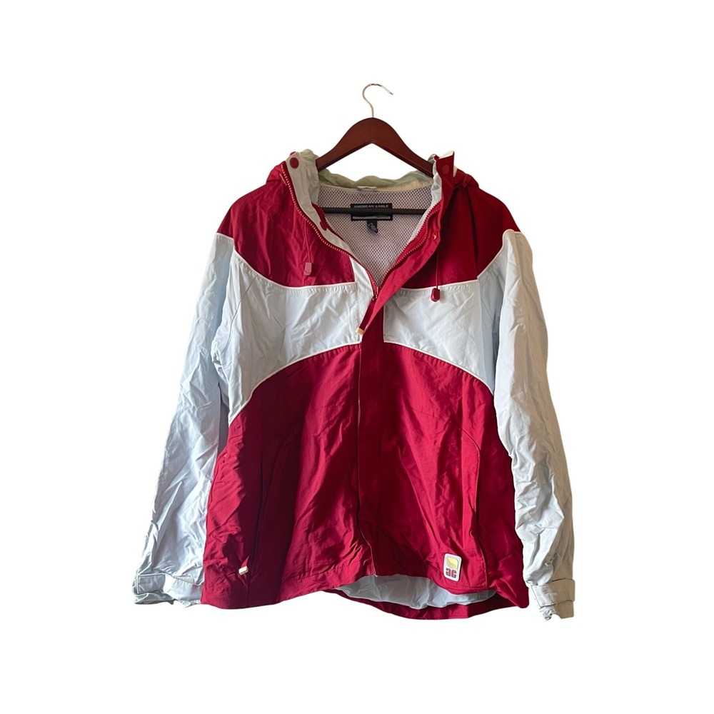 Vintage y2k American Eagle Windbreaker Jacket Full Zip Hoodie Mens XL Red Blue